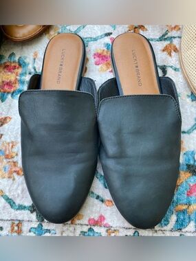 Lucky Brand Black Leather Slip-On Mule Slides